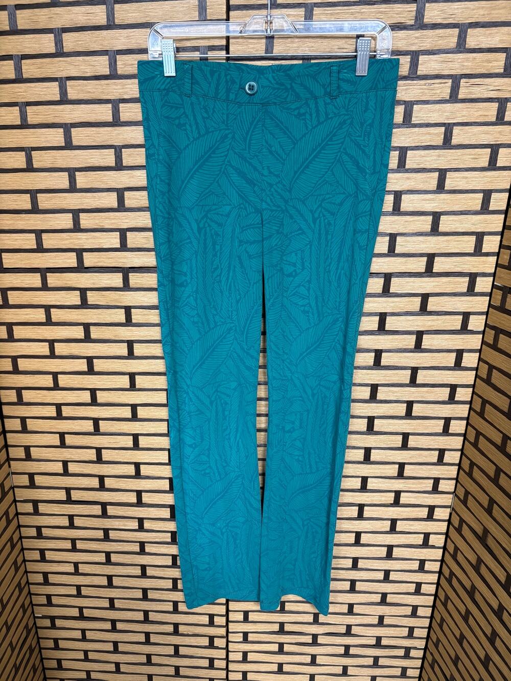 Betabrand Teal Palm Print Pull On Pants Size Medium Petite